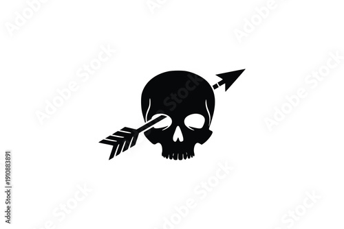 Human Skull Pierced by Arrow Left Side View  logo Vector Illustration