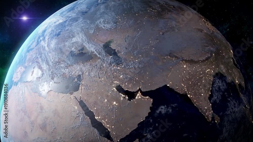 Globe Earth 3d animation Night time Out of space