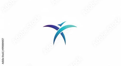 A dynamic and modern abstract logo featuring a stylized star or bird in flight. The energetic design is composed of sharp, sweeping curves with a vibrant gradient of blue, teal, and purple.