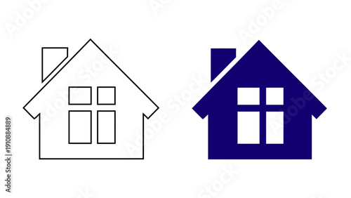 Minimalist House Icon with Chimney and Windows, Modern Home Symbol for Real Estate Residential Property and Mortgage Vector Sign