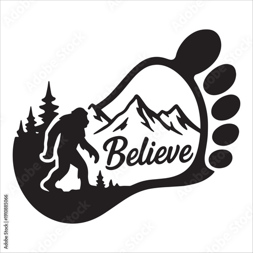 Bigfoot Believe Mountain Footprint Icon Art Design