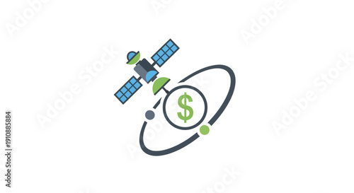 Satellite with Dollar Sign in Orbit.