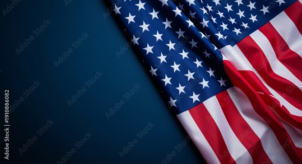 Obraz premium United States Flag Flying Proudly Against a Clear Blue Sky, Symbolizing Freedom and National Pride