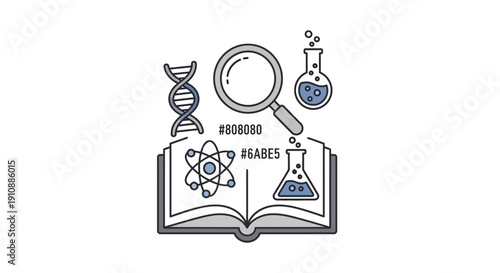 Science Education Symbols on Open Book.