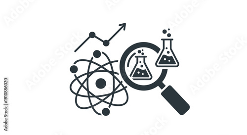 Scientific Illustration Featuring Atom and Lab Equipment.