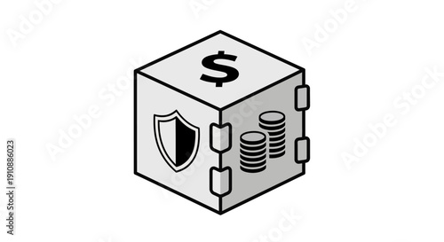 Secure Box with Dollar Sign and Coins.