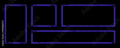 Spray paint frames, colour brush stencil graffiti borders square and rectangular shapes. Grunge airbrush texture, inky contour blue splashes and drips, isolated Vector set