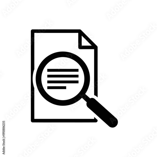 Magnifying glass examining a document closely with detailed lines and folded corner