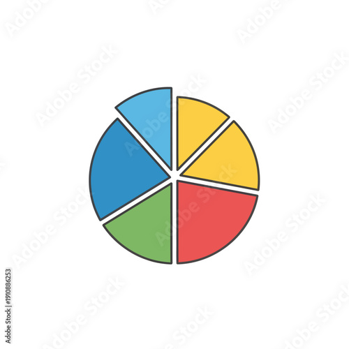 A colorful pie chart divided into six sections viewed directly from above Free Download A colorful pie chart divided into six sections viewed directly from above - GFXLoad
