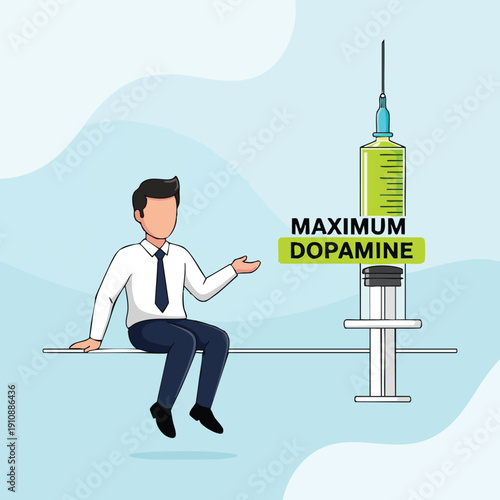 Man Receiving Dopamine Injection. Business Motivation Concept.