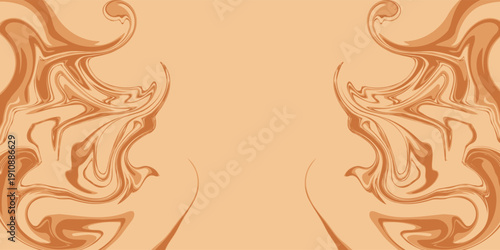 Marble acrylic swirl pattern. Coffee, caramel or chocolate liquid texture. Abstract beige brown psychedelic waves print background.