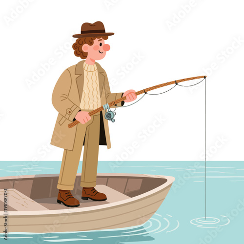 Cartoon sports enthusiast boy who loves fishing