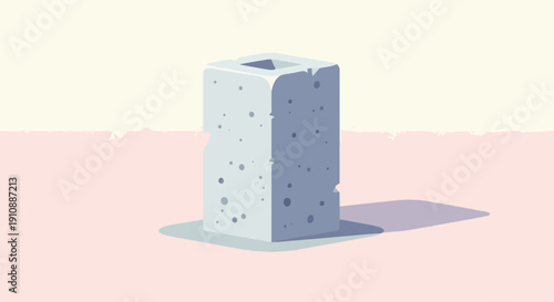 Pixelated gray pillar with a square hole at top casting a shadow