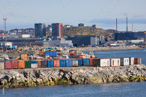 Nuuk, Greenland, September 4, 2025, Industry and Business Along the Shore of the Nuuk Fjord, with Housing in the Hills