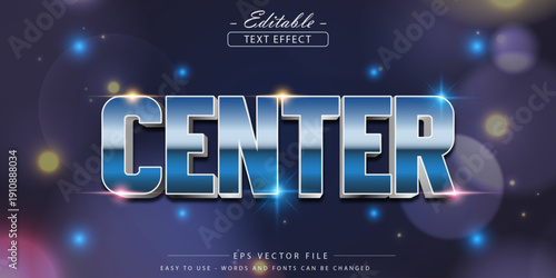 Center Text Effect With Glossy Metallic Letters And Neon Light Orbs In Night Sky Backdrop