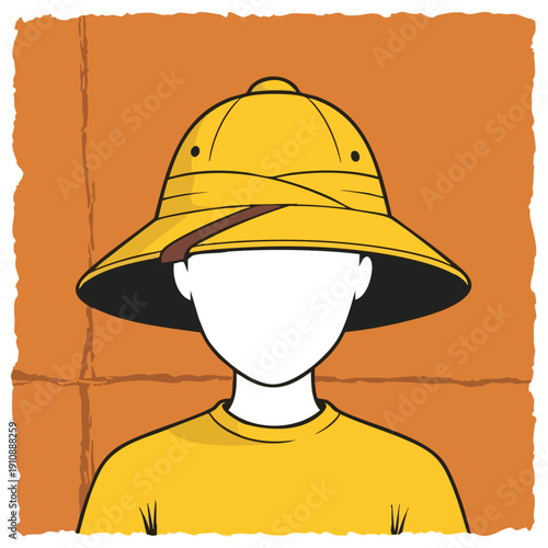Explorer Avatar. Pith Helmet Character. Safari Style. Flat Design. Vector Illustration.