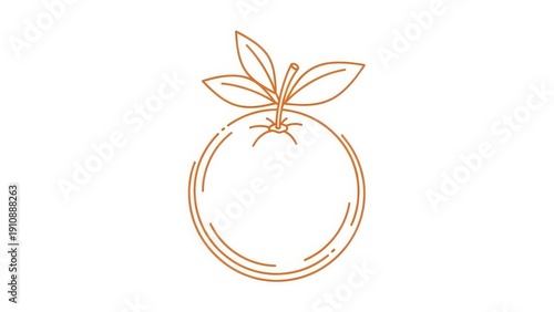 Minimalist Orange Outline with Leaves, Fresh Citrus Fruit Icon, Healthy Food Graphic