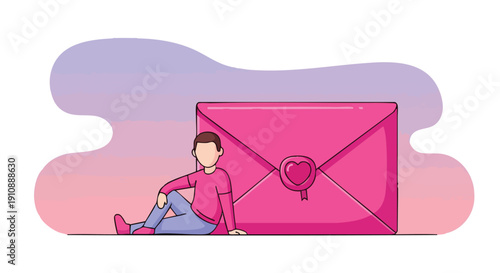 Man with Pink Love Letter. Romance. Valentine's Day. Communication.