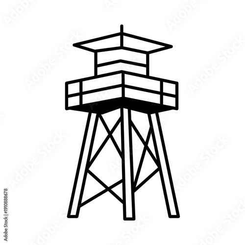 Guard Watchtower Outline Icon – Security Tower Line Vector