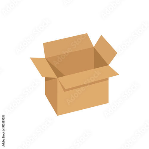 Open brown cardboard box with flaps unfolded, isolated on white background, representing packaging, shipping, moving, storage and ecommerce delivery concept