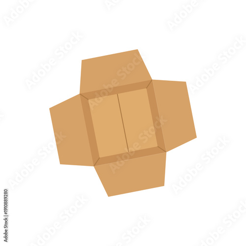 Top view illustration of an open brown cardboard box, ideal for packaging, delivery, storage, and ecommerce concepts and retail uses