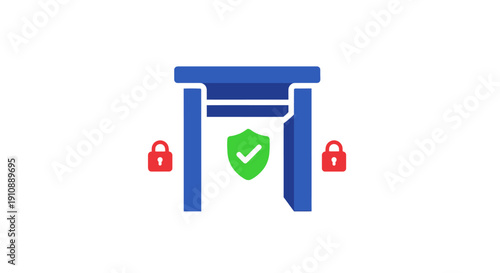 Secure Gateway with Shield and Locks Icon.