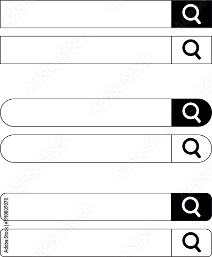 Collection of search bar icons simple flat vector design elements for web and application interfaces