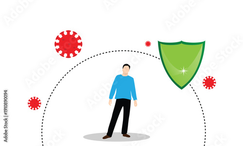 Man Protected from Viruses with Strong Immune System. Health care and medicine, staying healthy vector illustration