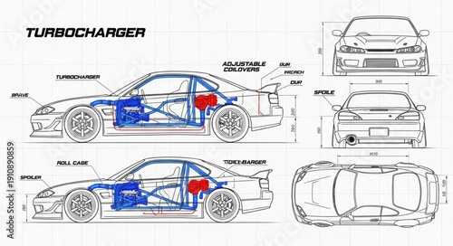 Turbocharger Car Diagram Technical Drawing.