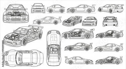 Various Car Designs and Illustrations.
