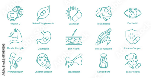 Daily Vitamins, Body Care, and Life Stage Medical Icons