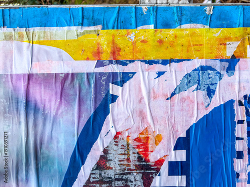 Old grunge ripped, torn vintage posters creased crumpled paper surface texture background