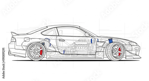 Transparent Car Illustration with Red Brake.