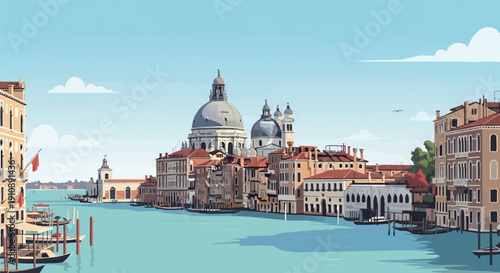 Pixelated artwork depicts Venice canal with historic buildings and boats