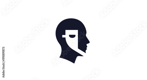 Silhouette of Human Head with Virtual Reality Headset.