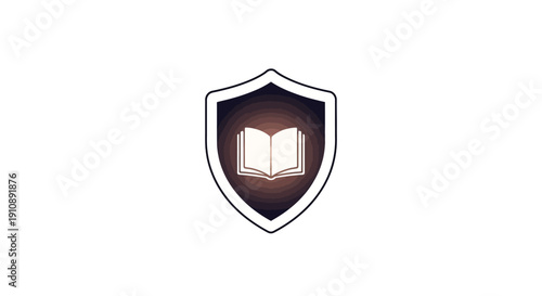 Shield with open book logo symbol.
