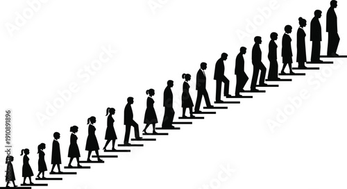 Human Life Growth Stages Silhouette, From Childhood to Adulthood Aging Progression Vector Illustration Concept