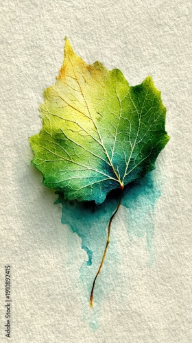 Captivating Vertical Macro Watercolor Artwork of a Leaf Bathed in Soft Sunlight, Perfect for Nature-Inspired Designs and Art Projects