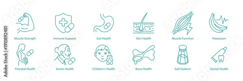 Body Systems, Family Health, and Minerals Line Art Symbols