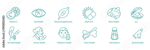 Vitamins, Minerals, and Demographic Health Line Icons