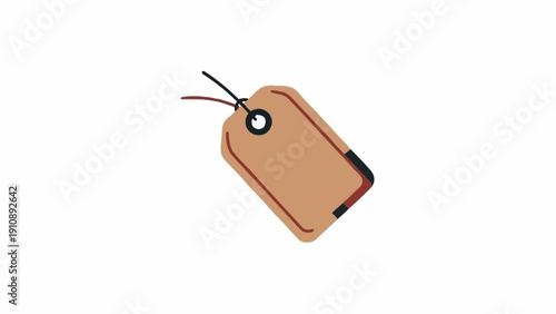 Brown luggage tag with string attached.