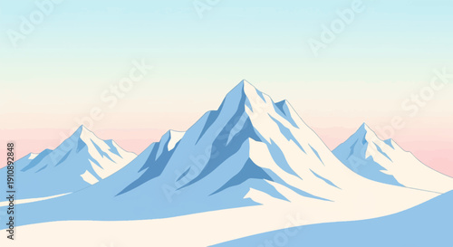 Pixelated mountain range under a soft gradient sky at dawn or dusk