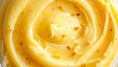 Close-up of a swirl of homemade lemon curd filling.