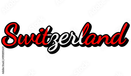 Switzerland Travel Sticker. Country Name Vector Text Design with Flag Colors
