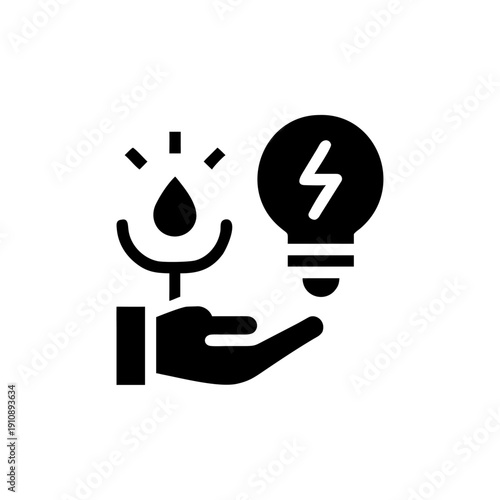 hand holding a bright light bulb vector icon to represent a creative business idea, innovation concept, and the power of inspiration in technology