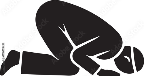 Muslim Man in Sujud Prostration Silhouette Islamic Prayer Salah Icon