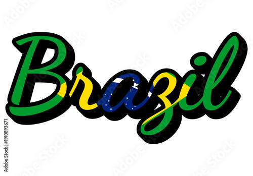 Brazil Travel Sticker. Country Name Vector Text Design with Flag Colors