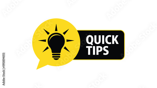 quick tips speech bubble with light bulb icon advice concept isolated on white background vector illustration