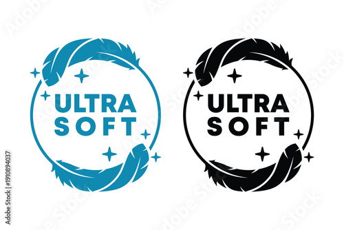 Creative ultra soft logo with circular feather frame. Clean modern style suitable for tissue, fabric softener, hygiene and cosmetic packaging design.
