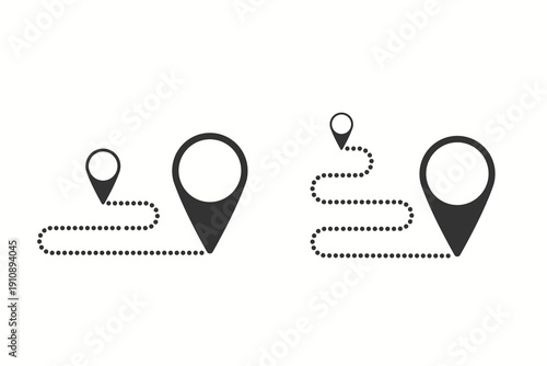 Location pin with route tracking icon set.